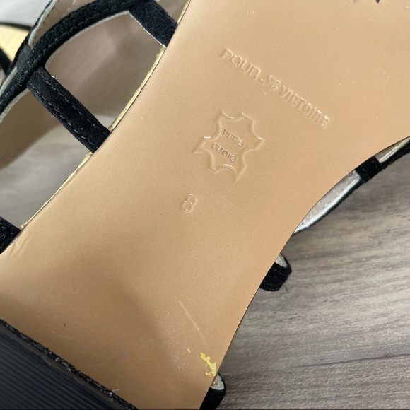 pour La Victoire Gold Metallic Snake Sandals w Black Suede Trim - Picture 8 of 10